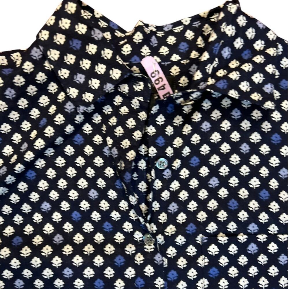 J. CREW Women's Floral Tunic Popover Shirt Sz 2 Navy Blue Cotton Long Sleeve